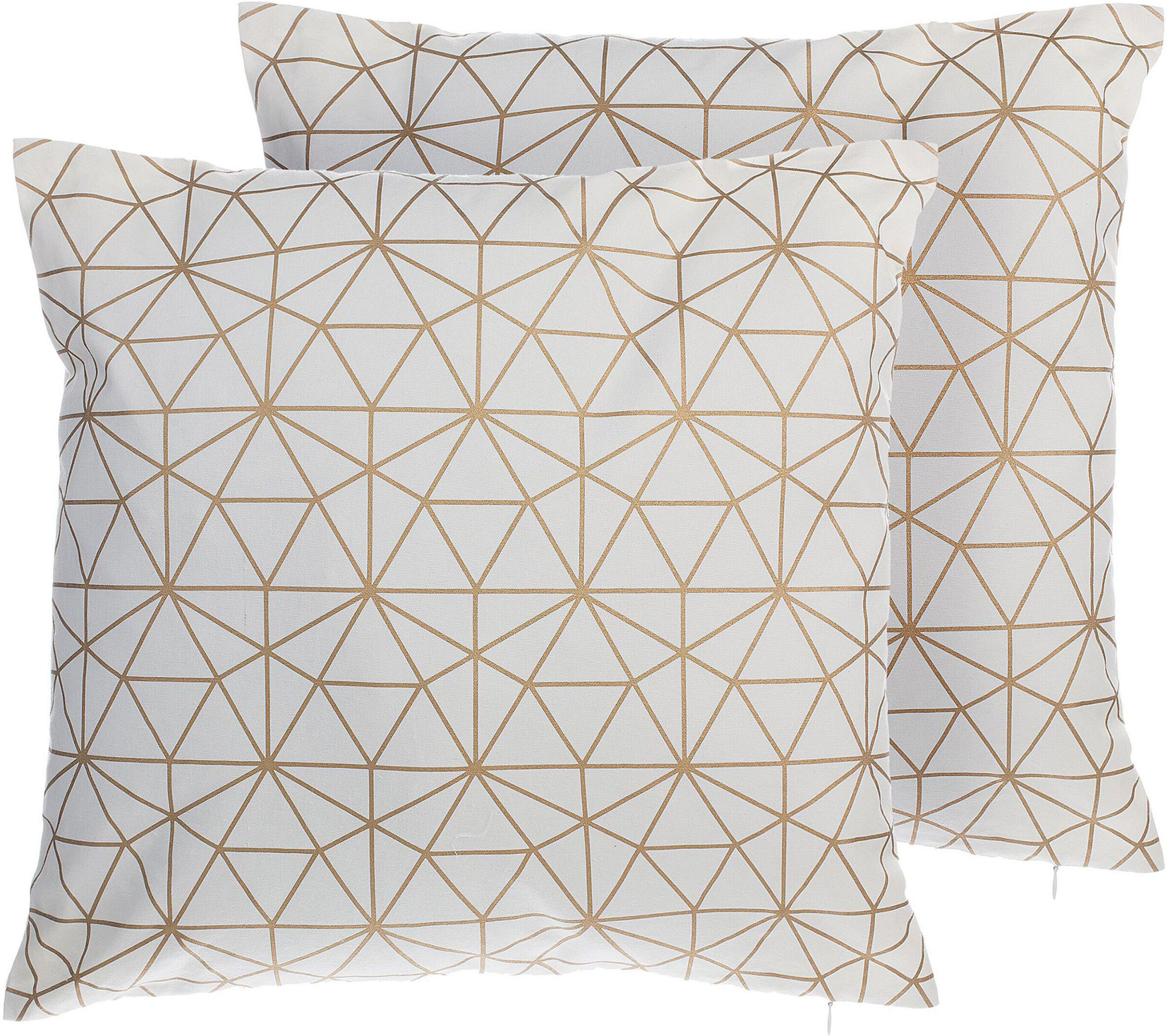 Beliani Set of 2 Decorative Cushions Gold Cotton Triangle Pattern 45 x 45 cm Geometric Net Modern Decor Accessories