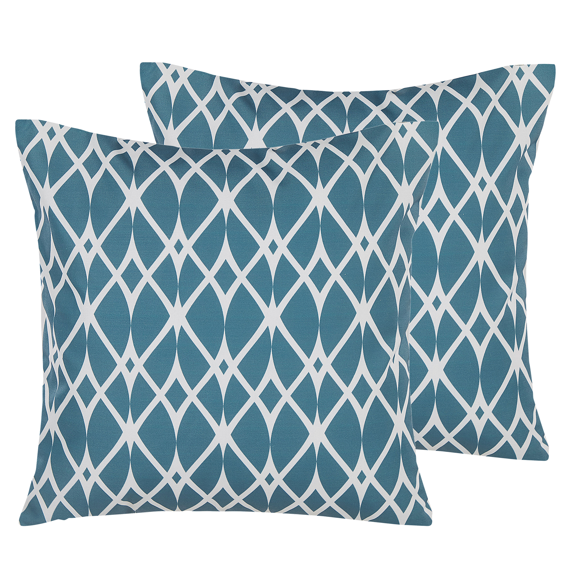 Beliani Set of 2 Garden Cushions Blue Polyester Geometric Pattern 45 x 45 cm Modern Decor Accessories Water Resistant