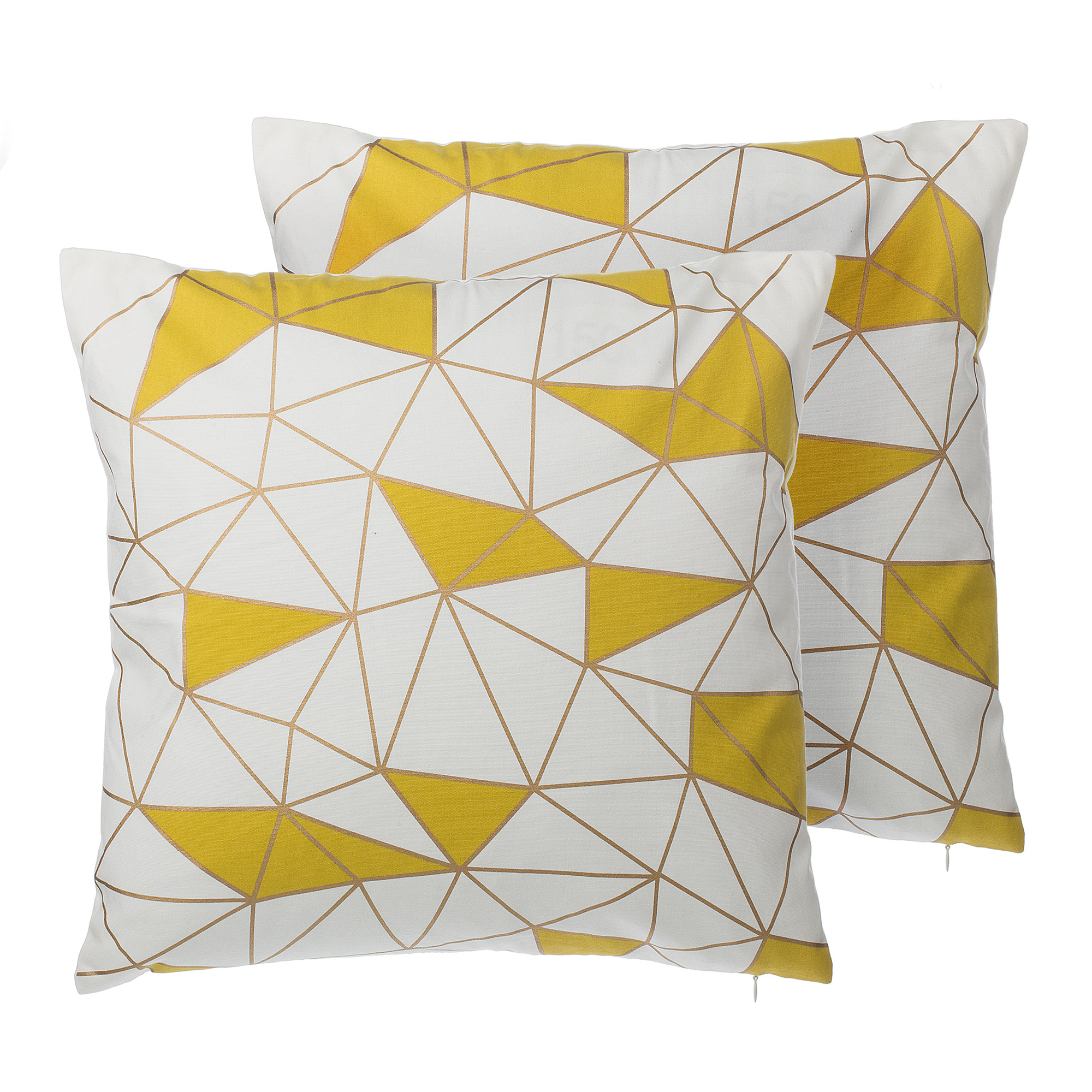 Beliani Set of 2 Decorative Cushions Yellow Cotton Geometric Pattern 45 x 45 cm Net Print Decor Accessories