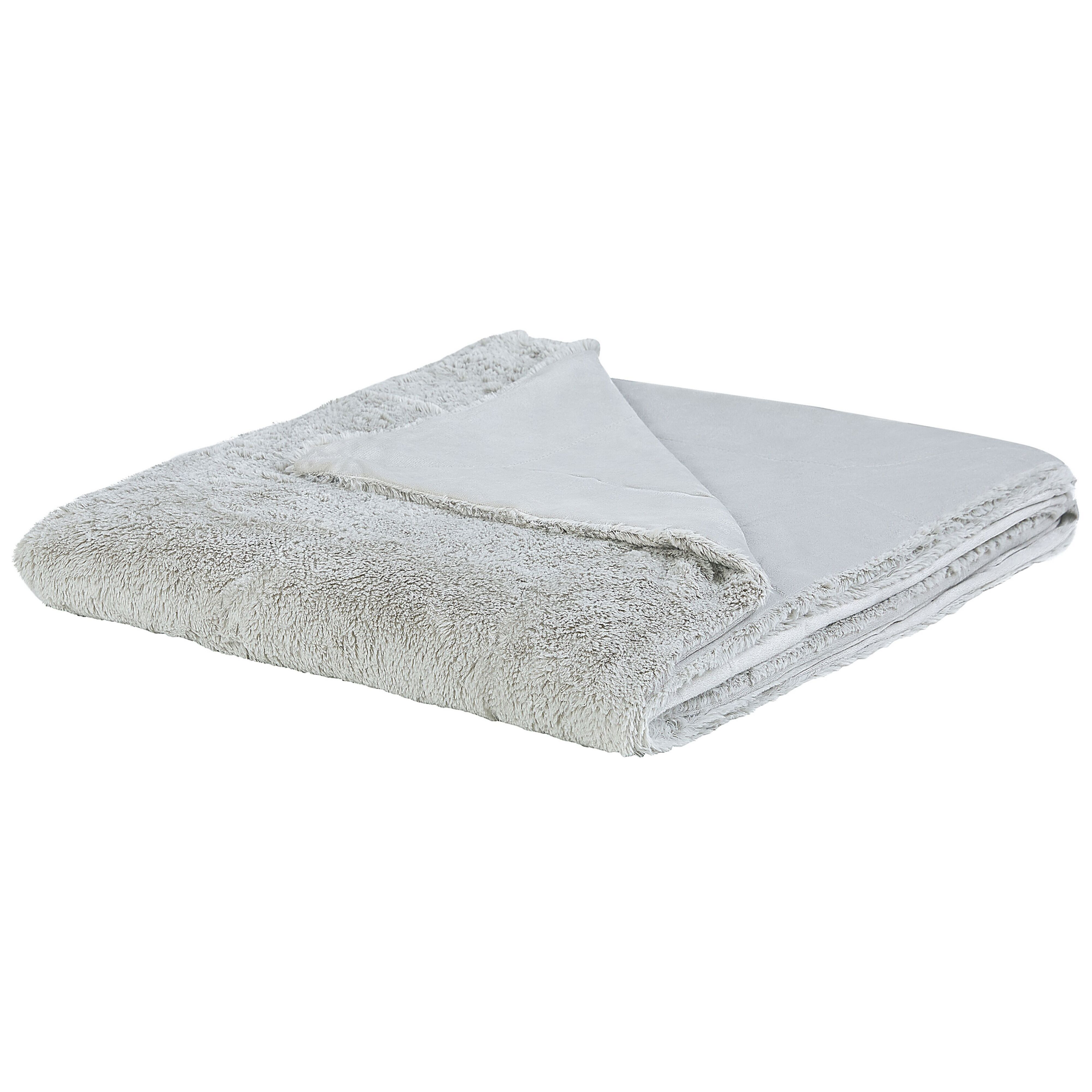Beliani Blanket Throw Bedspread Light Grey Plush 180 x 200 cm Fluffy Bedroom
