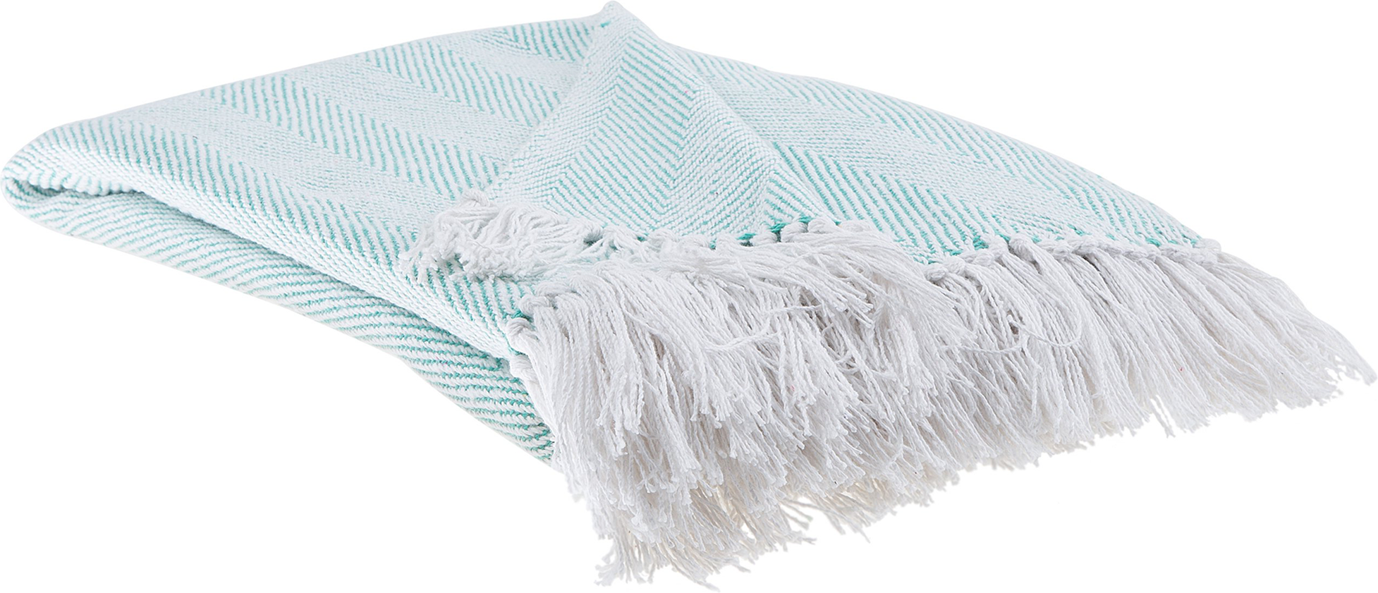 Beliani Blanket Mint Green Cotton 130 x 160 cm Bed Throw Boho Coastal