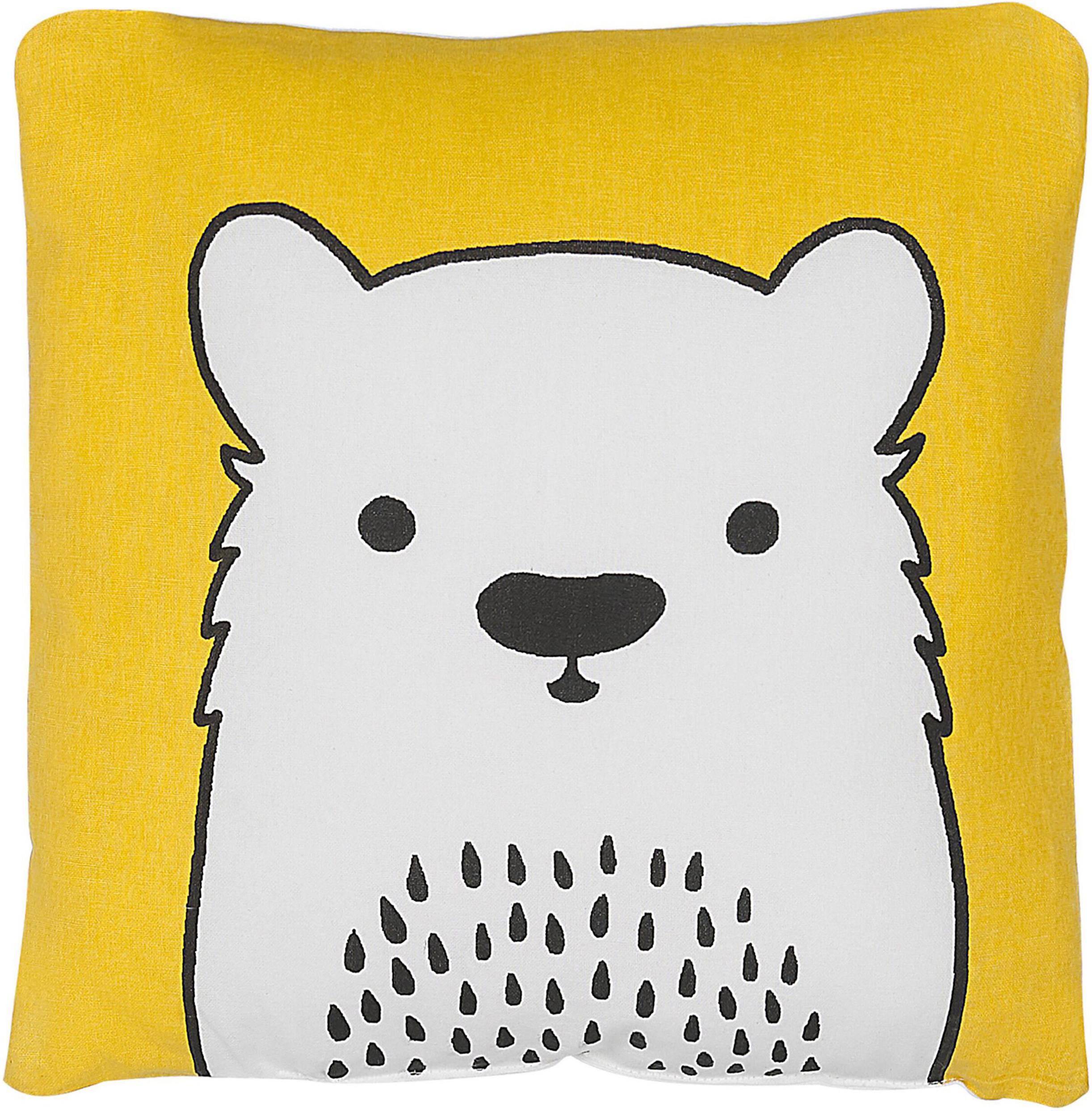 Beliani Kids Cushion Yellow Fabric Bear Image Pillow with Filling Soft Childrens' Toy