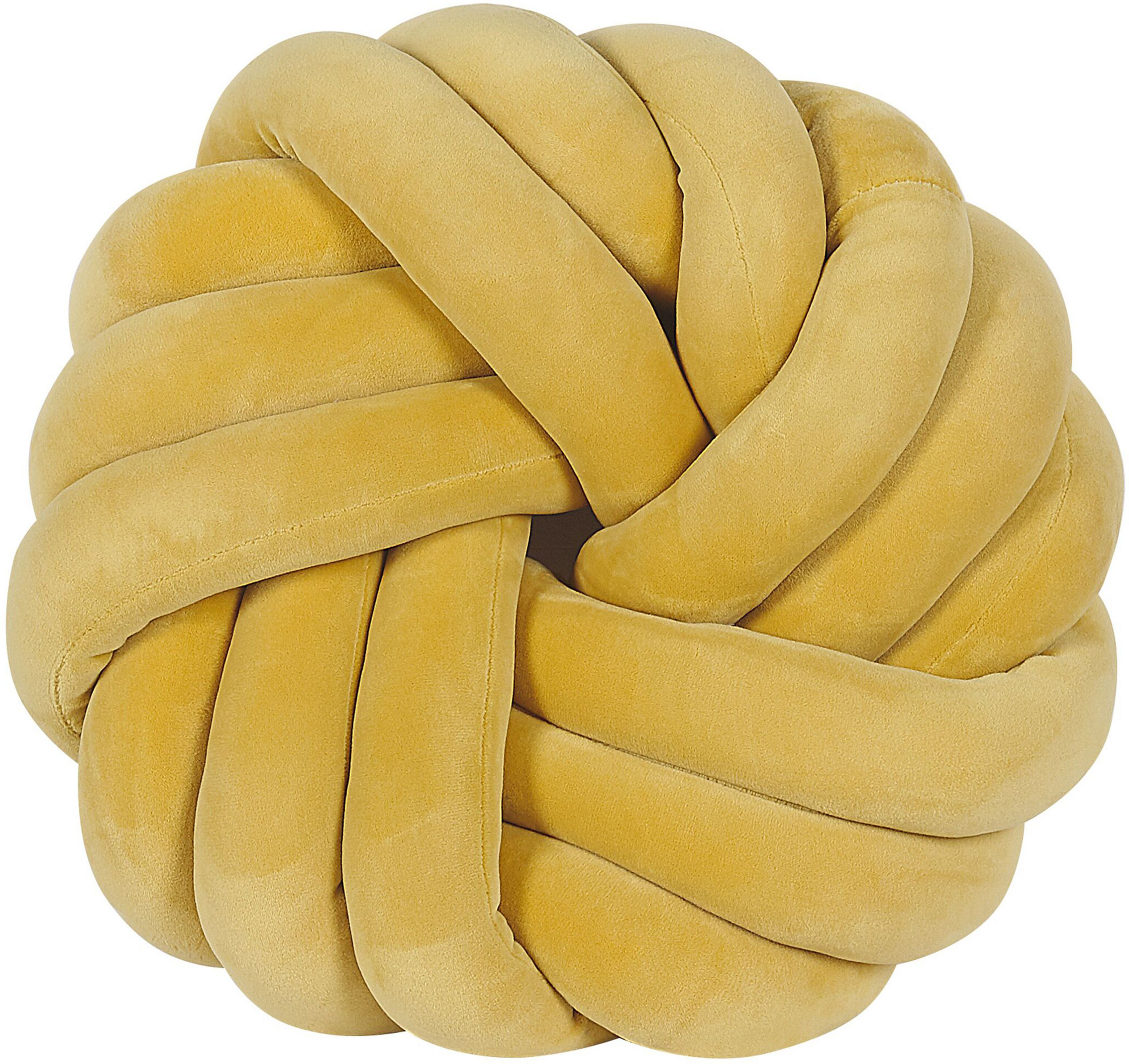 Beliani Knot Cushion Yellow Velvet 30 x 30 cm Tied-Up Plushy Decorative Modern