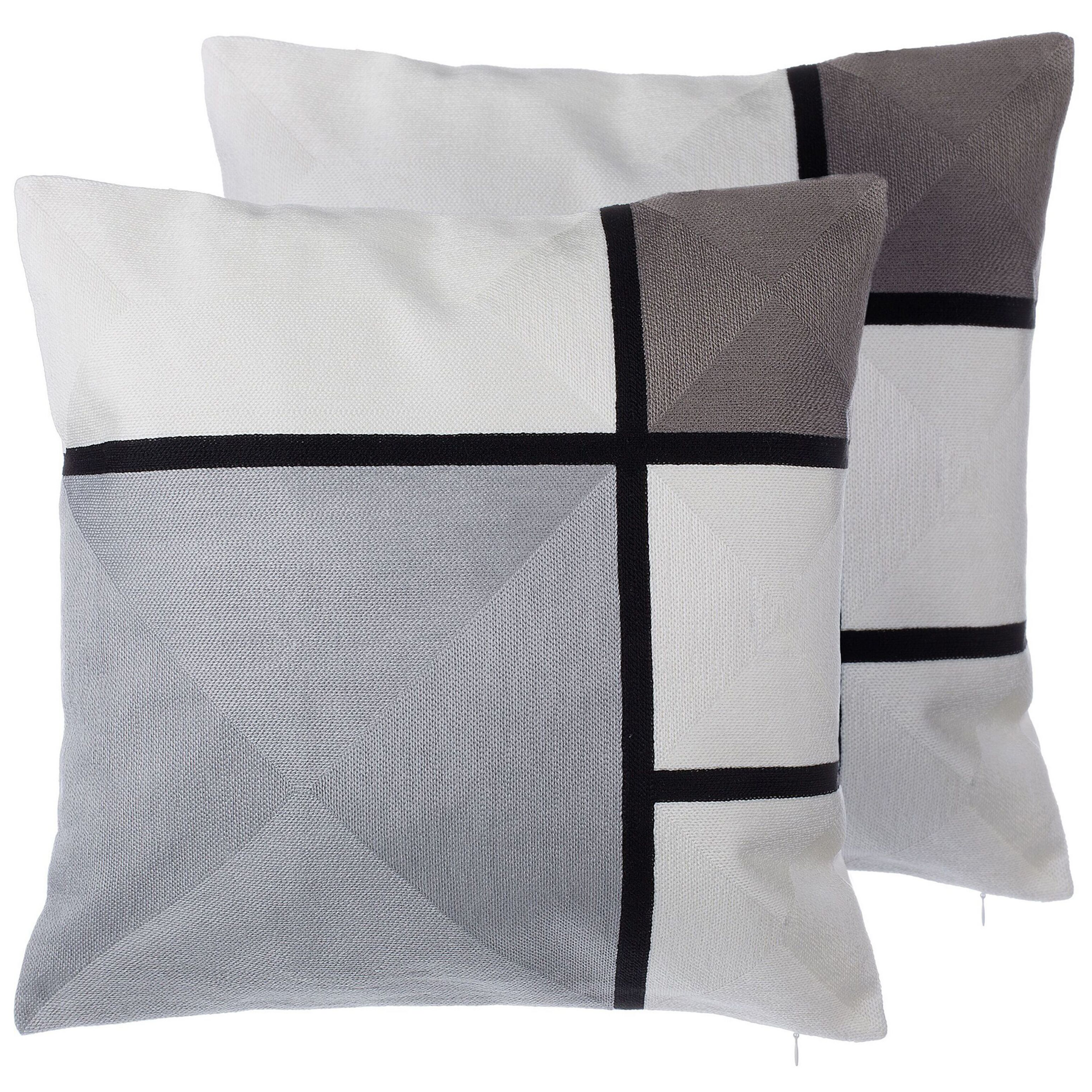 Beliani Set of 2 Decorative Cushions Grey Fabric Rectangle Pattern 45 x 45 cm Geometric Print