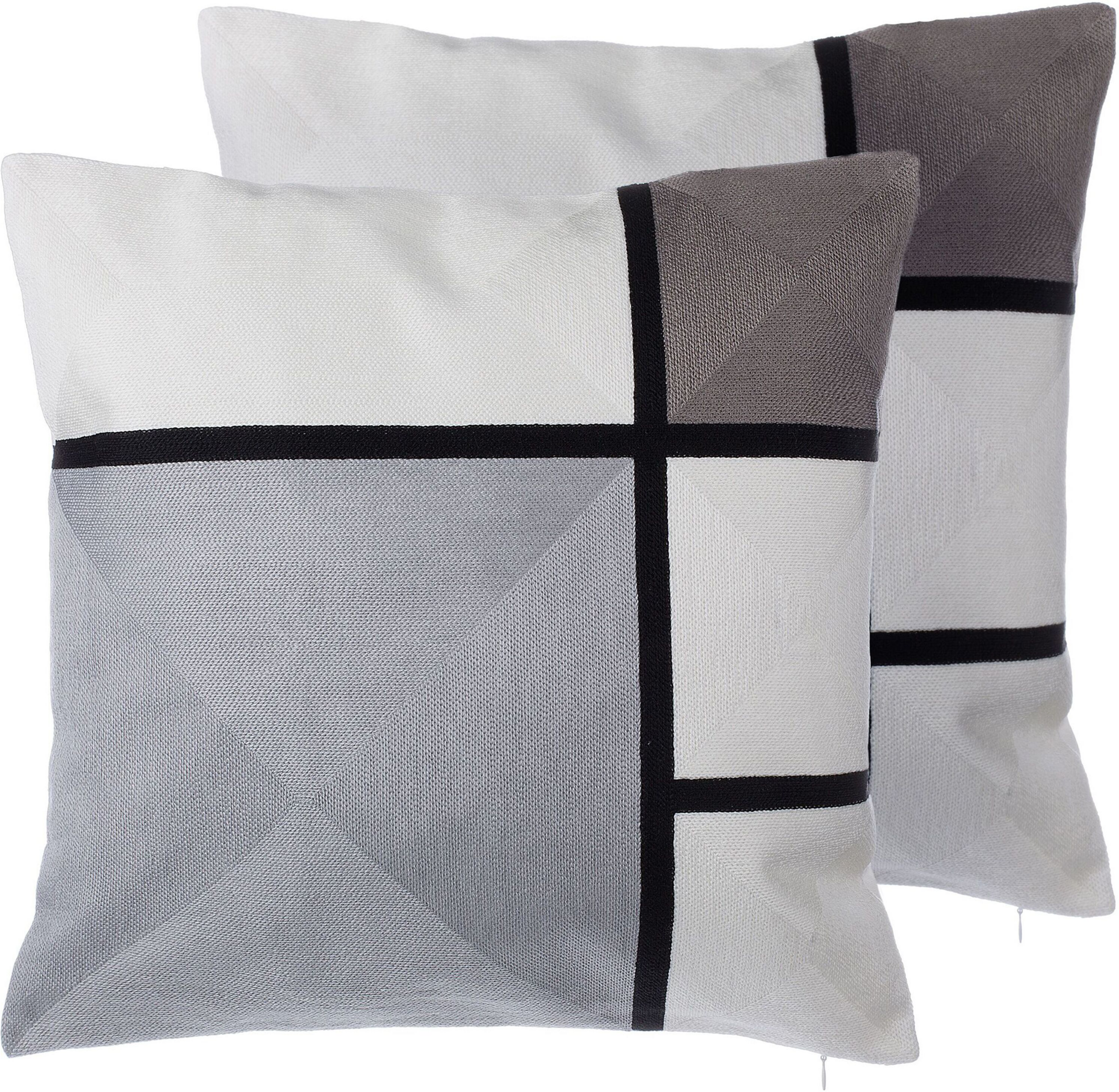 Beliani Set of 2 Decorative Cushions Grey Fabric Rectangle Pattern 45 x 45 cm Geometric Print