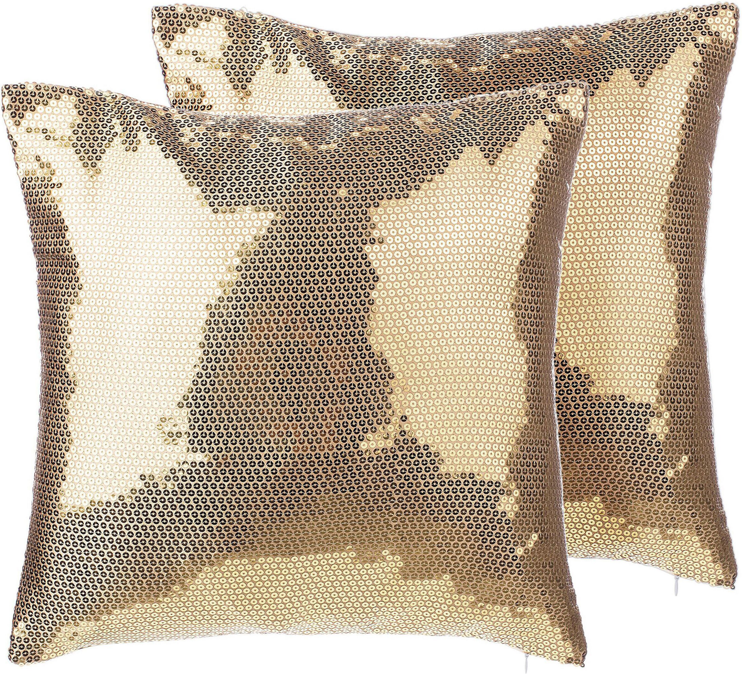 Beliani Set of 2 Decorative Cushions Gold Sequin 45 x 45 cm Glittering Sparkle