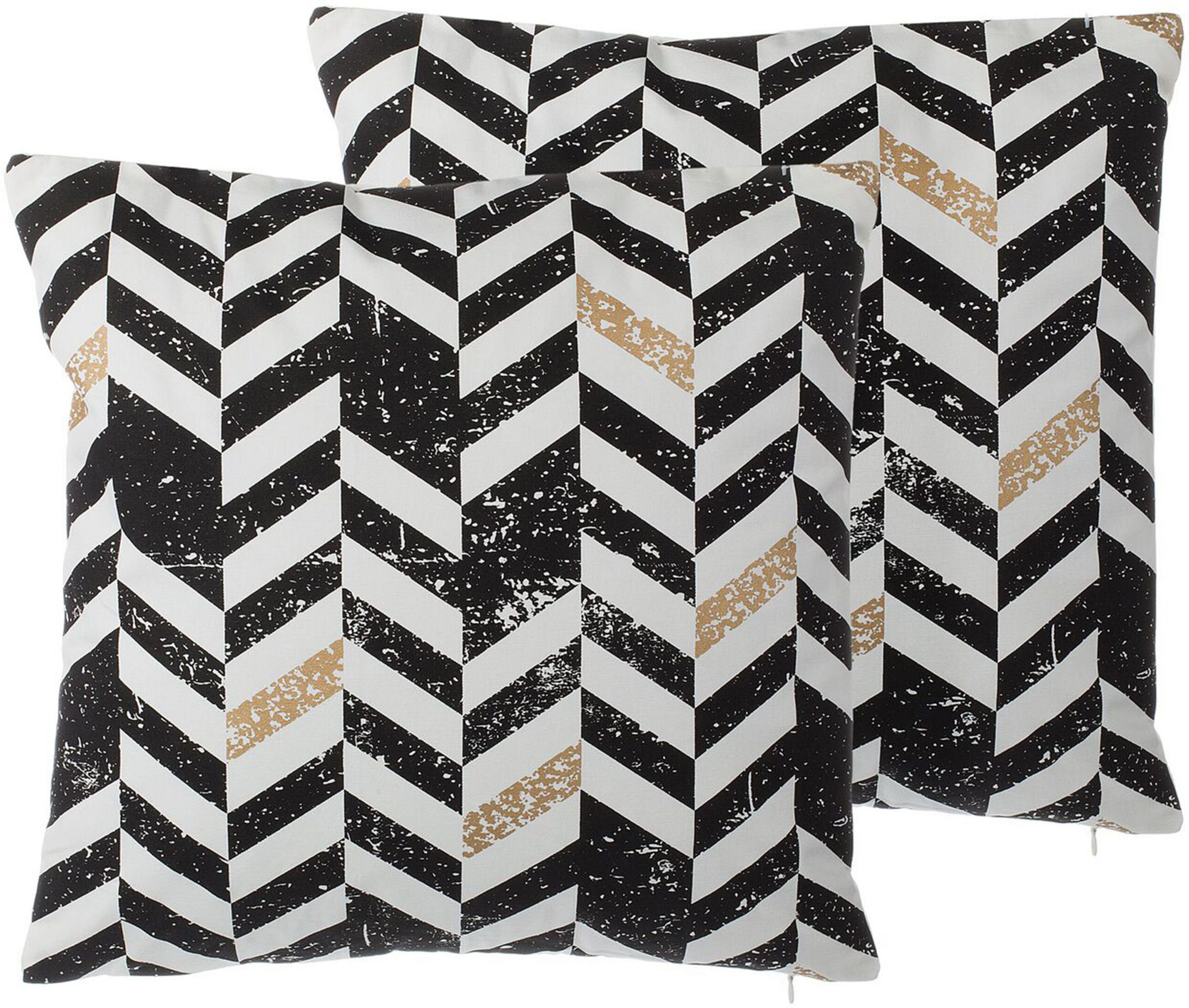 Beliani Set of 2 Decorative Cushions Black and White Cotton Chevron Pattern 45 x 45 cm Geometric Print Glamour