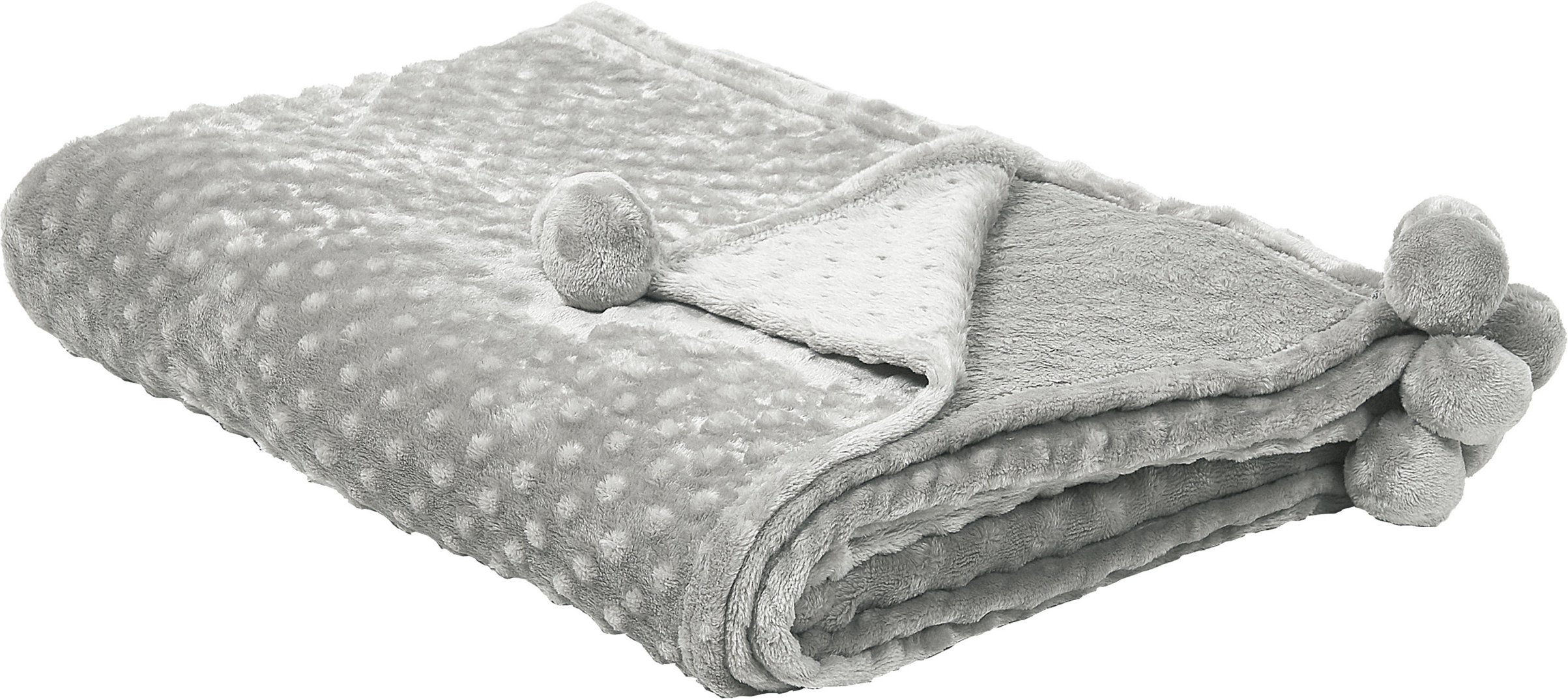 Beliani Blanket Light Grey Throw 200 x 220 with Pom Poms Popcorn Texture Soft Coverlet