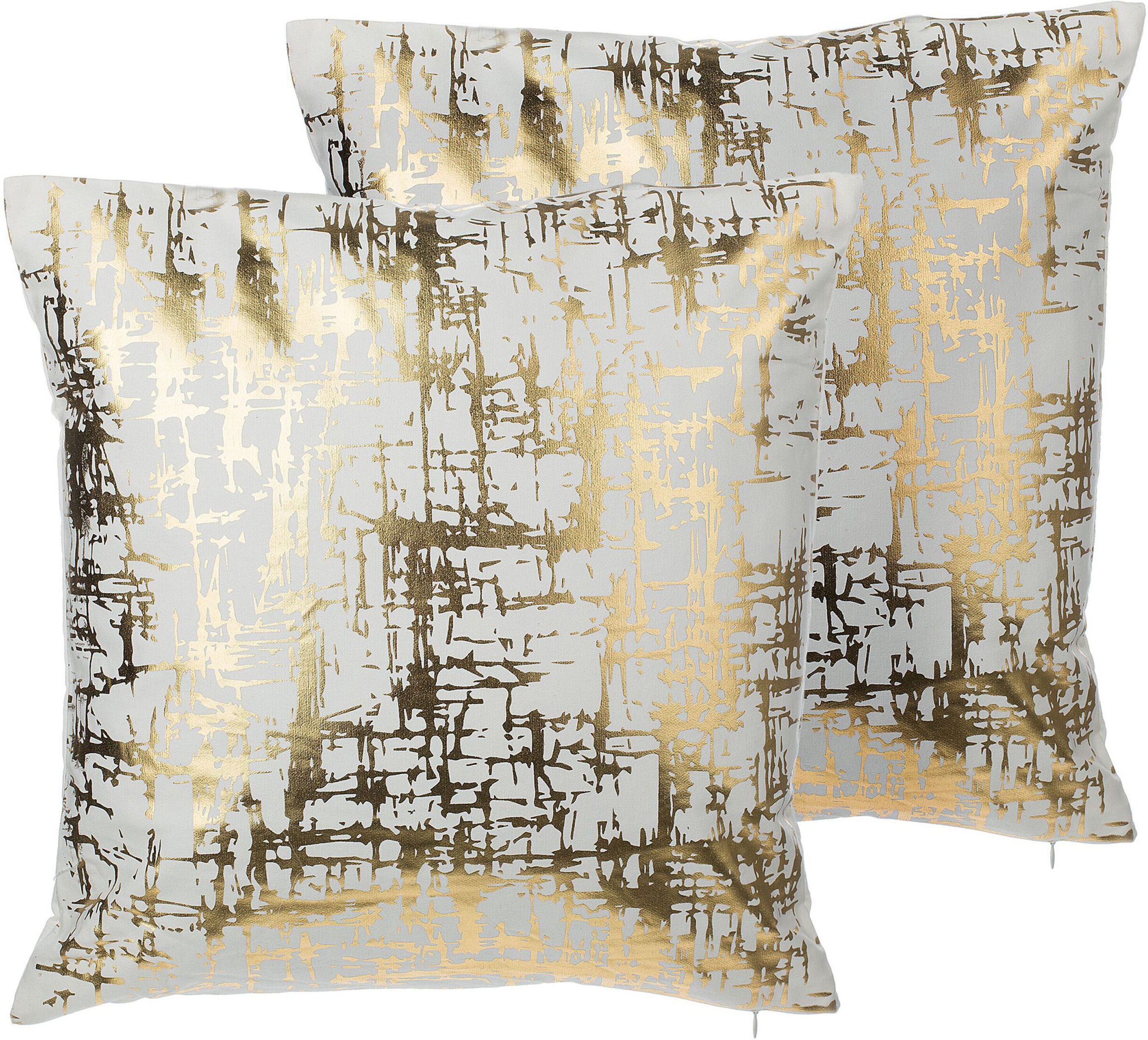 Beliani Set of 2 Decorative Cushions Gold Crackle Effect 45 x 45 cm Foil Print Pattern