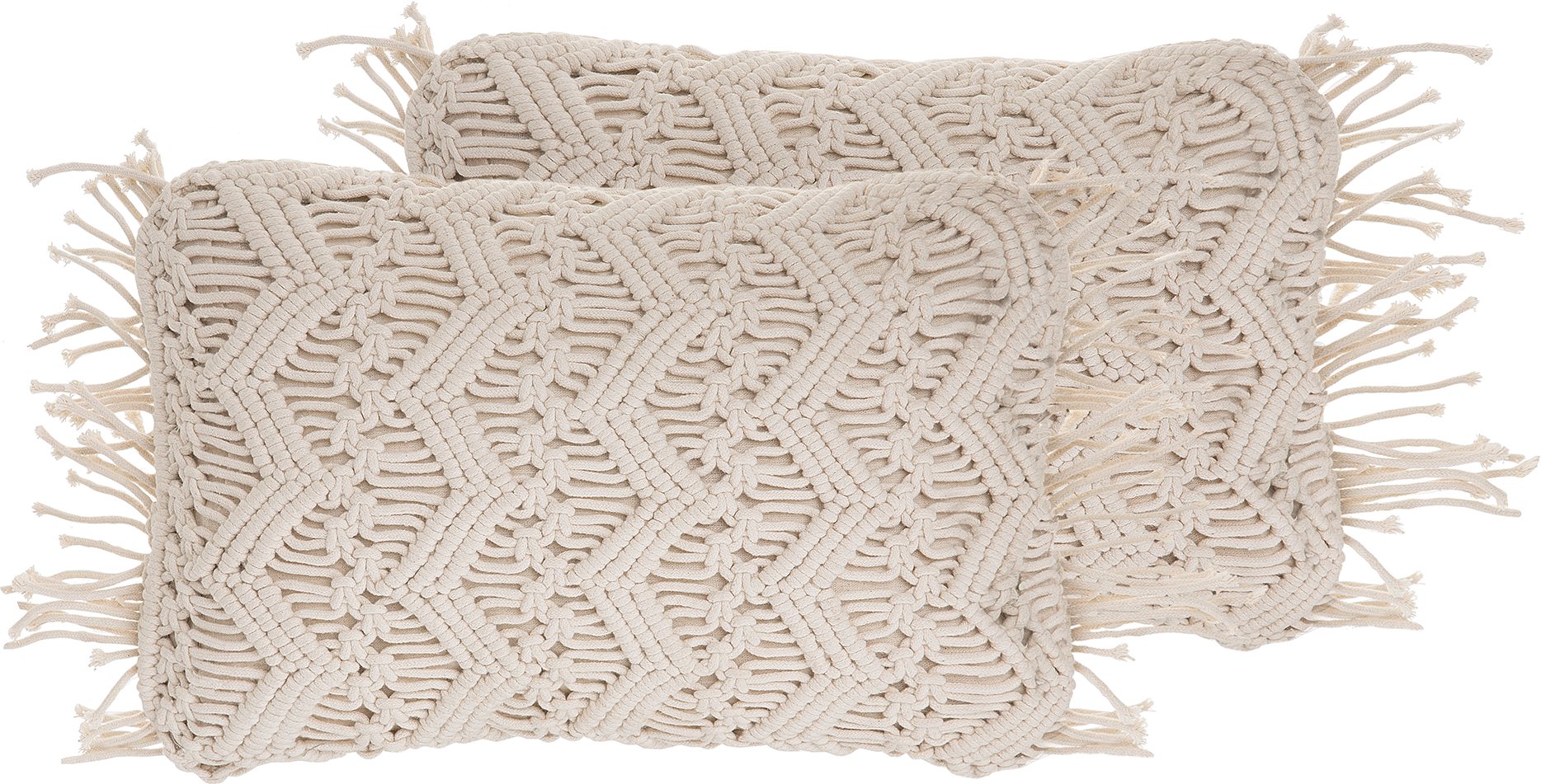 Beliani Set of 2 Decorative Cushions Light Beige Cotton Macramé 30 x 45 cm with Tassels Rope Boho Retro Decor Accessories