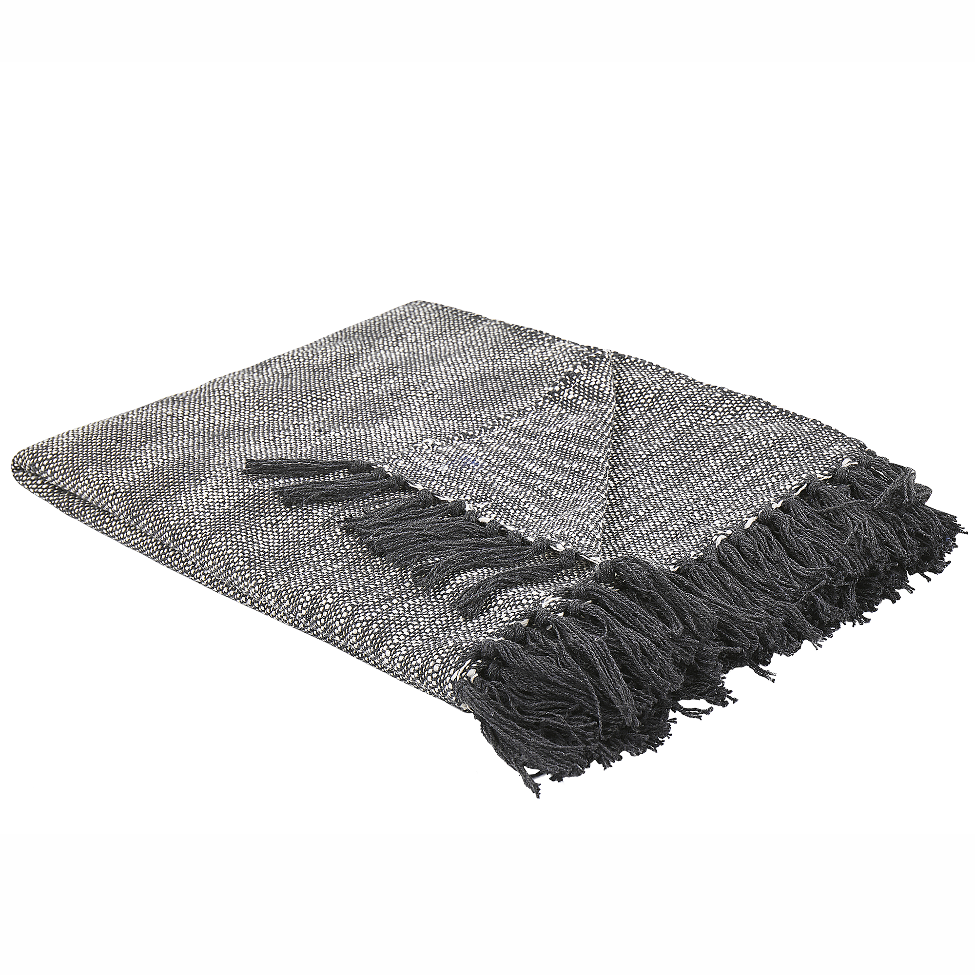 Beliani Blanket Light Grey Cotton with Tassels Rectangular 140 x 164 cm Bed Throw Decoration