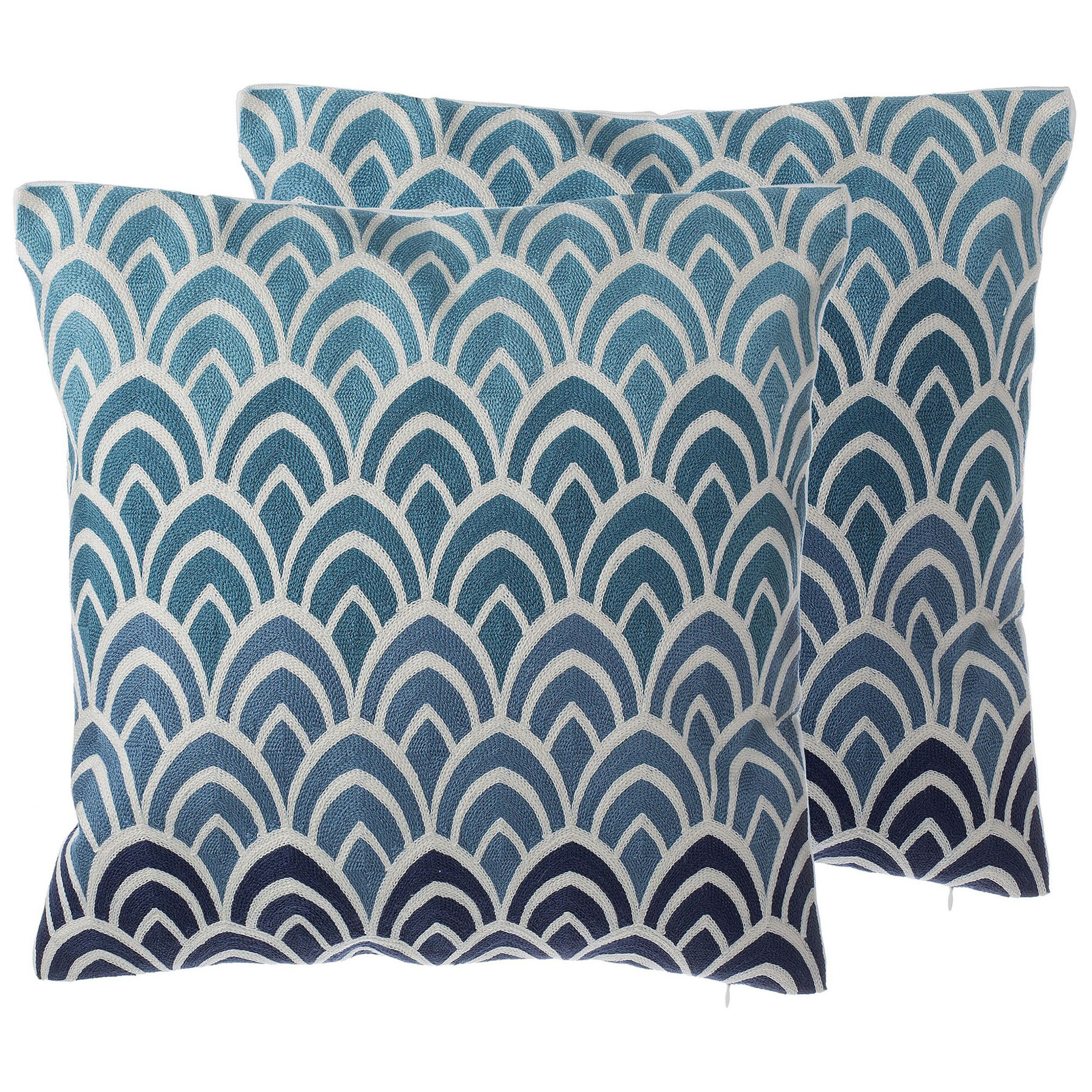 Beliani Set of 2 Decorative Cushions Blue Mermaid Scale 45 x 45 cm Modern Glam Decor Accessories