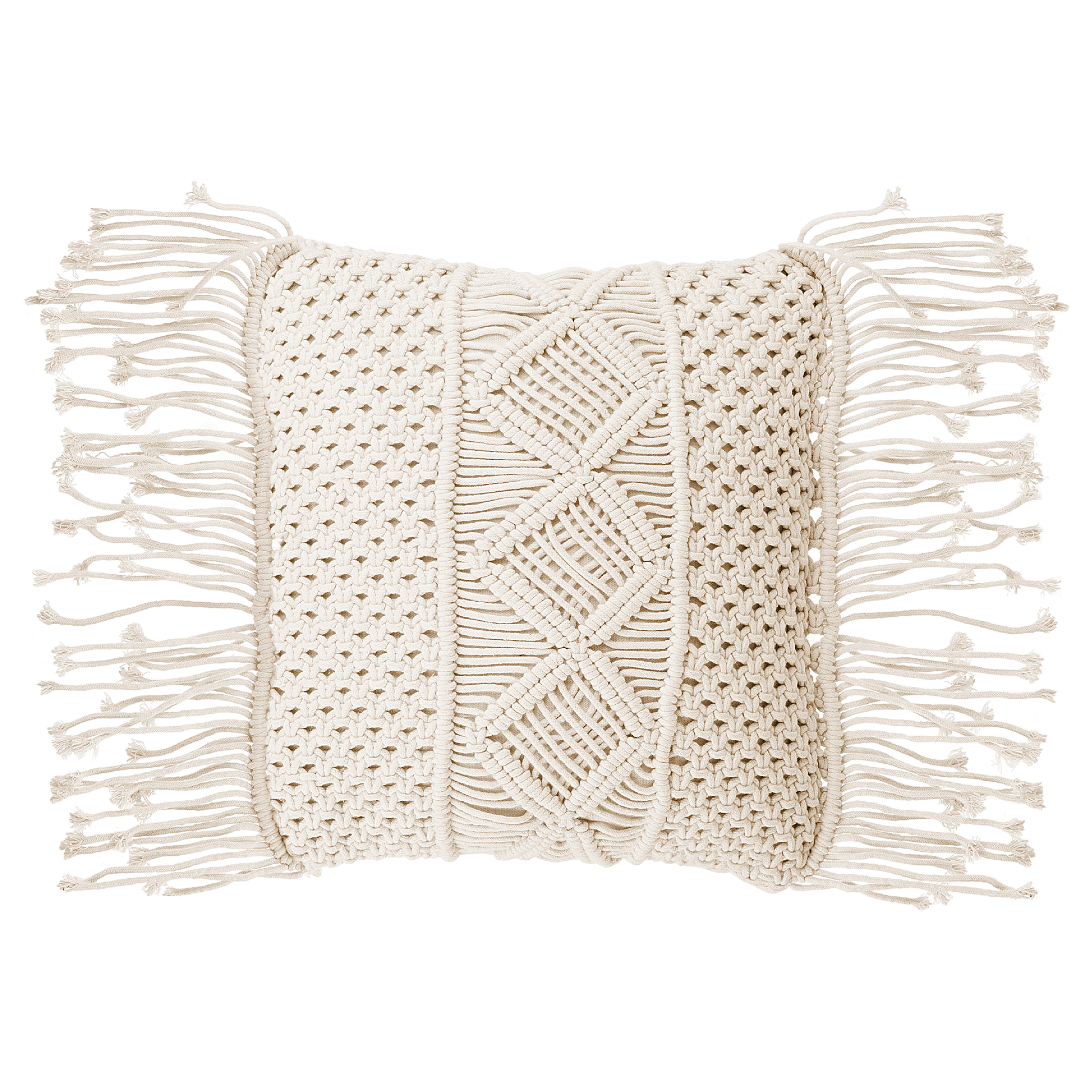Beliani Decorative Cushion Beige Cotton Macramé 40 x 45 cm with Tassels Rope Boho Retro Decor Accessories