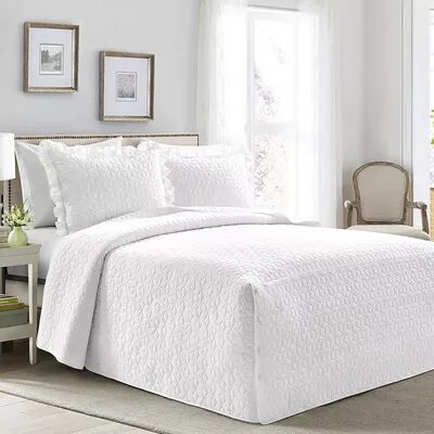 Lush Decor French Country Geo Ruffle Skirt Bedspread and Sham Set, White, King