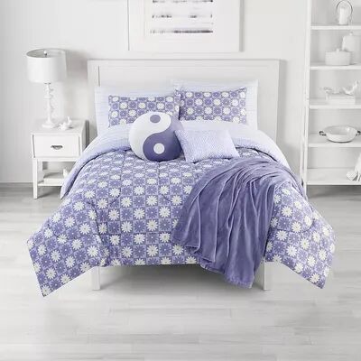 The Big One Charlie Reversible Comforter Set with Sheets, Throw & Decorative Pillows, Purple, King