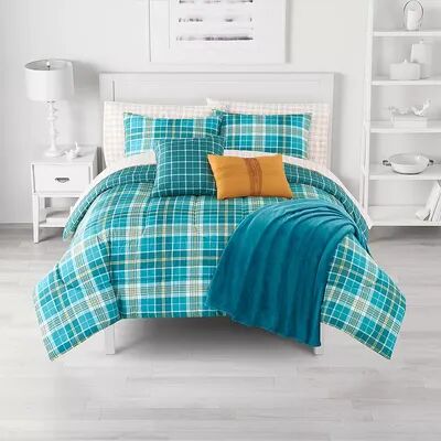 The Big One Jessup Plaid Comforter set with Decorative Pillows, Blue, King