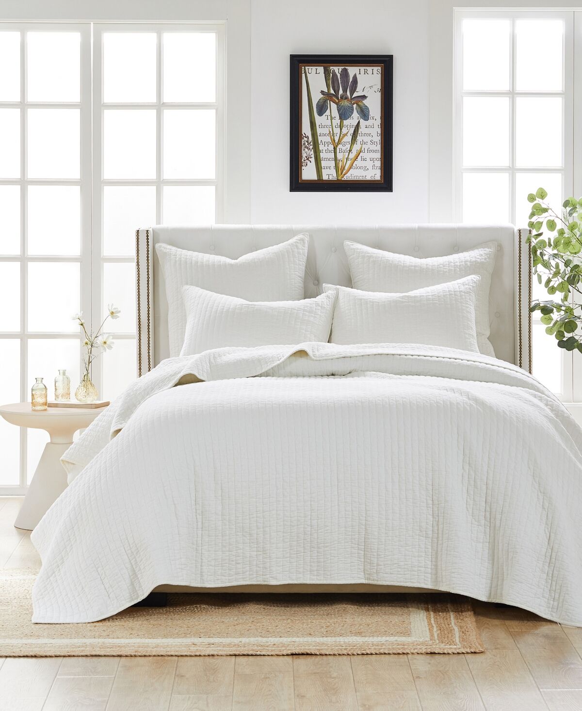 Greenland Home Fashions Monterrey Finely-Stitched Cotton 3 Piece Quilt Set, King - Off-White