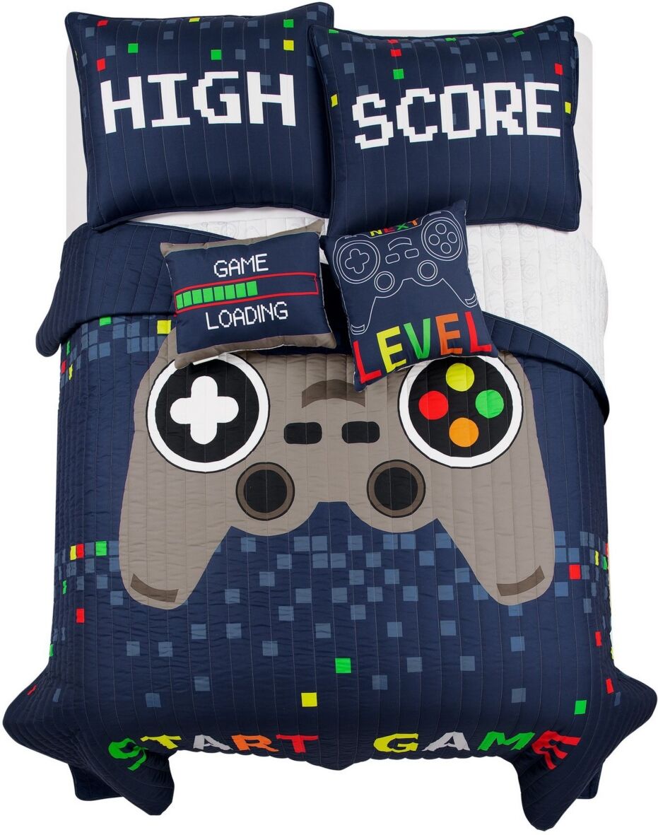 Lush Decor Video Games 5 Piece Quilt Set for Kids, Full/Queen - Navy, Multi