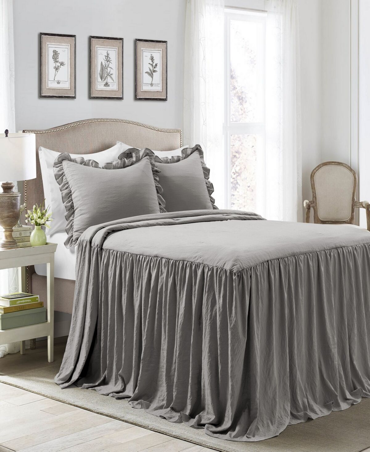 Lush Decor Ruffle Skirt 3-Piece Queen Bedspread Set - Dark Grey