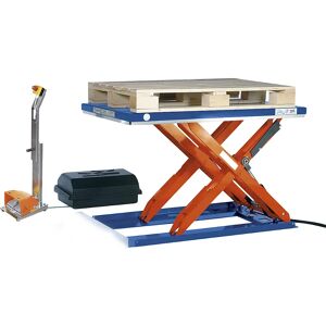 Edmolift Flachform-Hubtisch, LxB 1500 x 1000 mm, Hubbereich bis 800 mm, Plattform geschlossen, 400 V, Fuß-Bedienelement