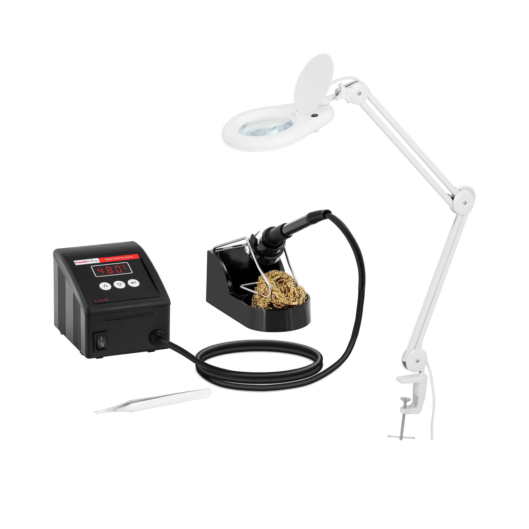 Stamos Soldering Set Lötstation mit Lupenleuchte - digital - 80 W - LED