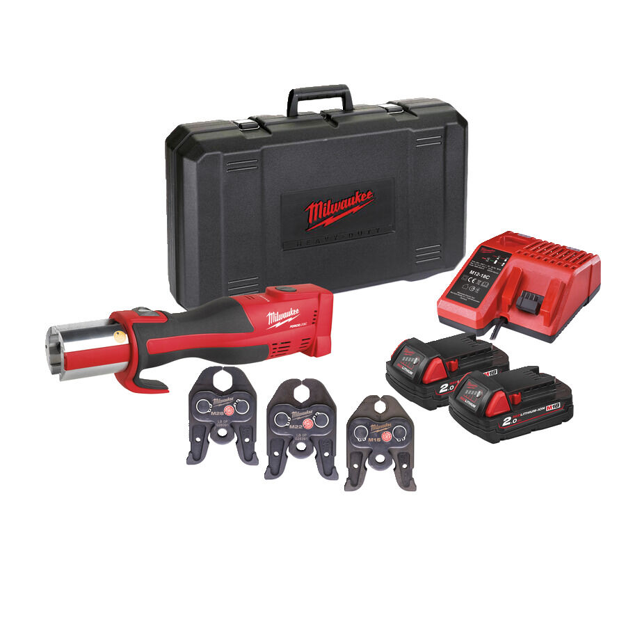 Milwaukee M18BLHPT-202C M-SET Bürstenloses Akku-Presswerkzeug M Pressbacken 15/22/28 18 Volt 2.0 Ah Li-ion