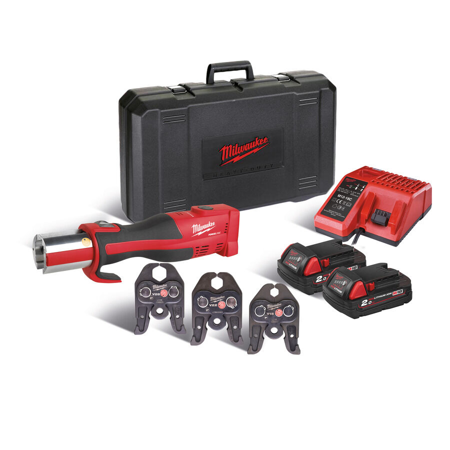 Milwaukee M18BLHPT-202C V-Set Bürstenloses Akku-Presswerkzeug V Pressbacken 15/22/28 18 Volt 2.0 Ah Li-ion