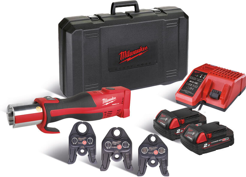 Milwaukee M18BLHPT-202C TH-SET Bürstenloses Akku-Presswerkzeug TH Pressbacken 16/20/32 18 Volt 2.0 AH Li-ion