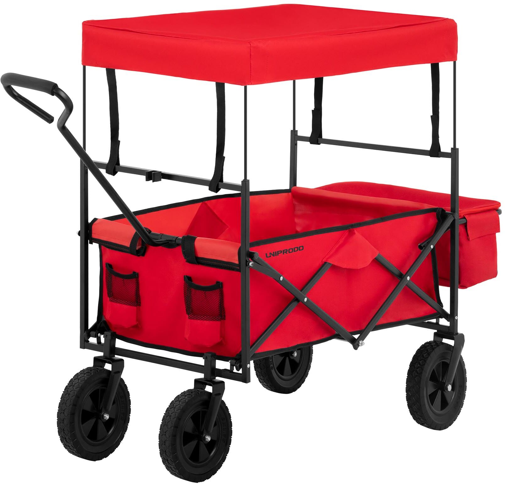 Uniprodo Skládací vozík se stříškou - červený - 100kg UNI_CART_01