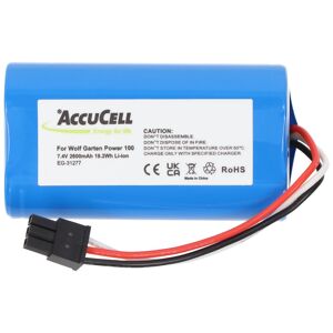 AccuCell 7,4 Volt Akku passend für Wolf Garten Power 100, Li-ion, 7,4V, 2600mAh, 19,2Wh