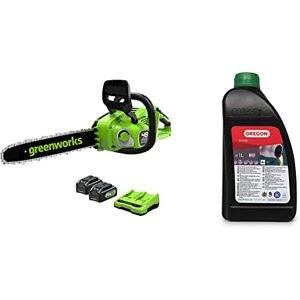 Greenworks GD24X2CS36K4X Tronçonneuse à Batterie Moteur Sans Balais, Longueur Guide-Chaîne 35 cm, Vitesse Chaîne 20 m/s, Graisseur Automatique, 2 Batteries 24V 4Ah et Chargeur Double & Oregon - Publicité