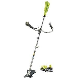 RYOBI Débroussailleuse 18V Ø fil 1 x 1,6 mm lame 3 dents Tri-Arc™ 20 cm 1 batterie lithium+ 18V 4,0 Ah et 1 chargeur rapide 2,0 A RBC18X20B4F, Vert - Publicité