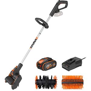 WORX Brosse de nettoyage de surface et terrasse sans fil 20V 4Ah WG441E (Livrée avec batterie et chargeur, avec 2 brosses nettoyage pour joints en métal/nylon dur) - Publicité