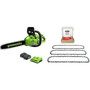 Greenworks GD24X2CS36K4X Tronçonneuse à Batterie Moteur Sans Balais, Longueur Guide-Chaîne 35 cm, Vitesse Chaîne 20 m/s, Graisseur Automatique, 2 Batteries 24V 4Ah et Chargeur Double & Oregon - Publicité