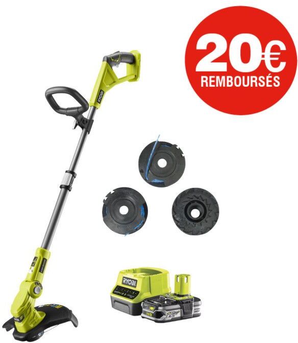 Coupe bordures - dresse bordures 18V One+ RYOBI - RLT183225FPK3 - Batterie 2.5 Ah - Chargeur 2 Ah - 3 Bobines simple fil