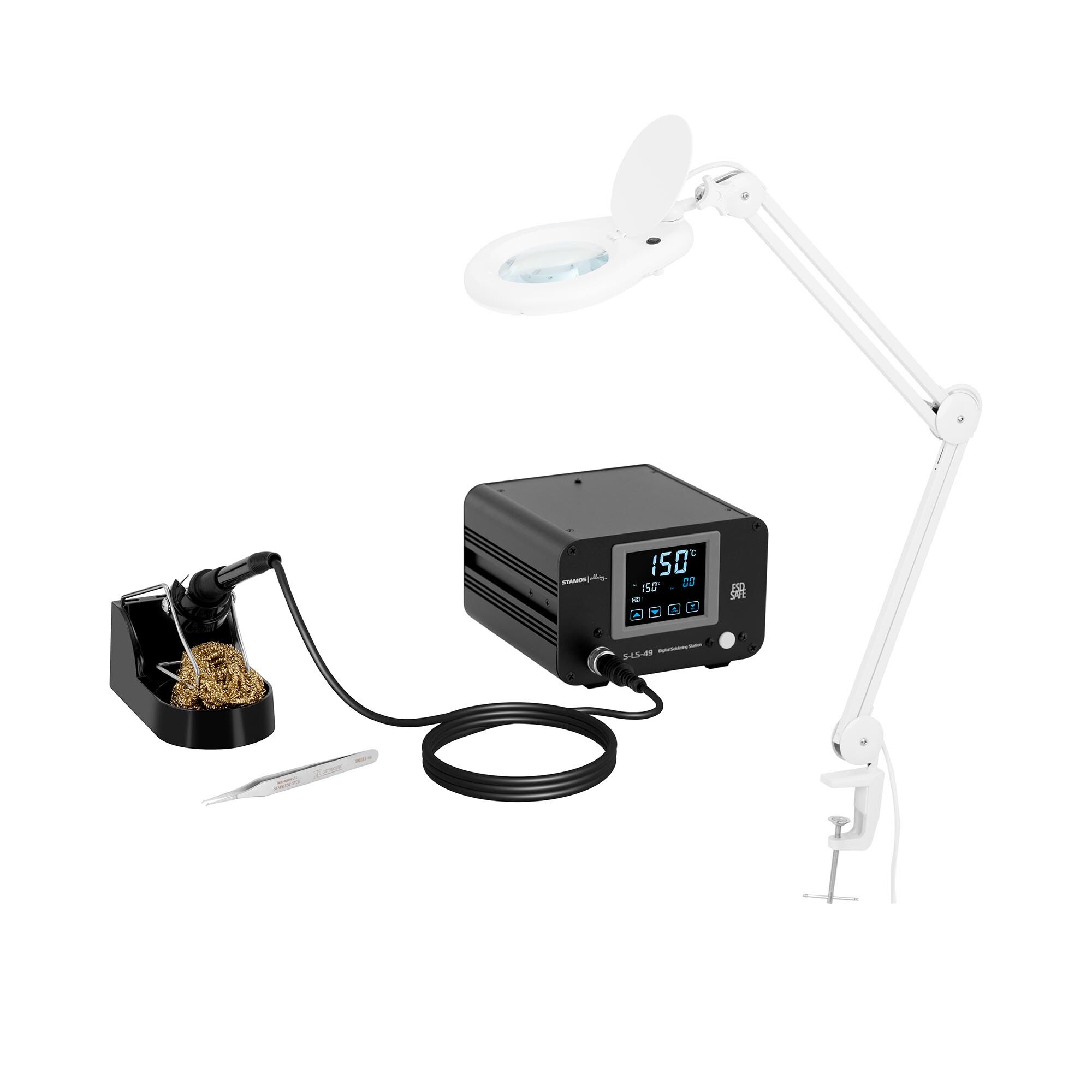 Stamos Soldering Soldering Station Set with Magnifying Lamp - digital - 100 W - LCD touch