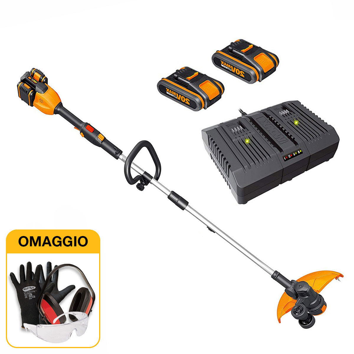 Worx WG184E - Decespugliatore tagliabordi a batteria 2 X 20V 2Ah con OMAGGIO