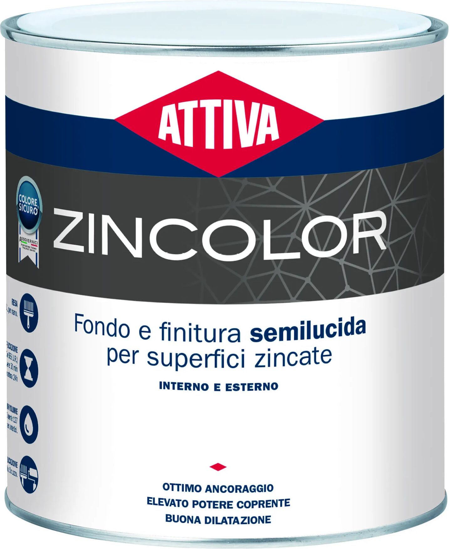 ATTIVA Fondo Finitura  Zincolor 2,5 L Marrone Ral 8017 Per Supporti Zincati