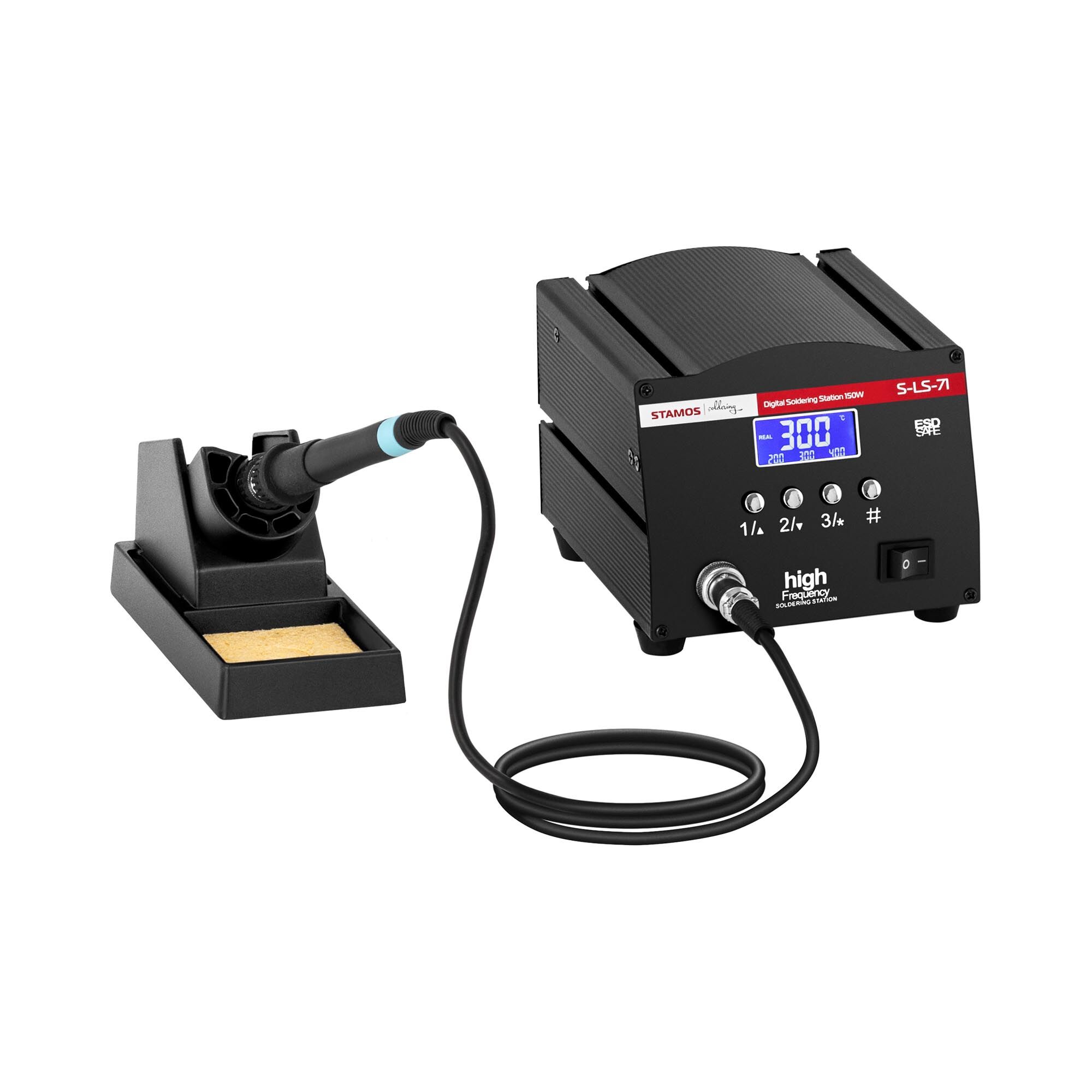 Stamos Soldering Soldeerstation - digitaal - met soldeerbout en houder - 150 W - LCD S-LS-71