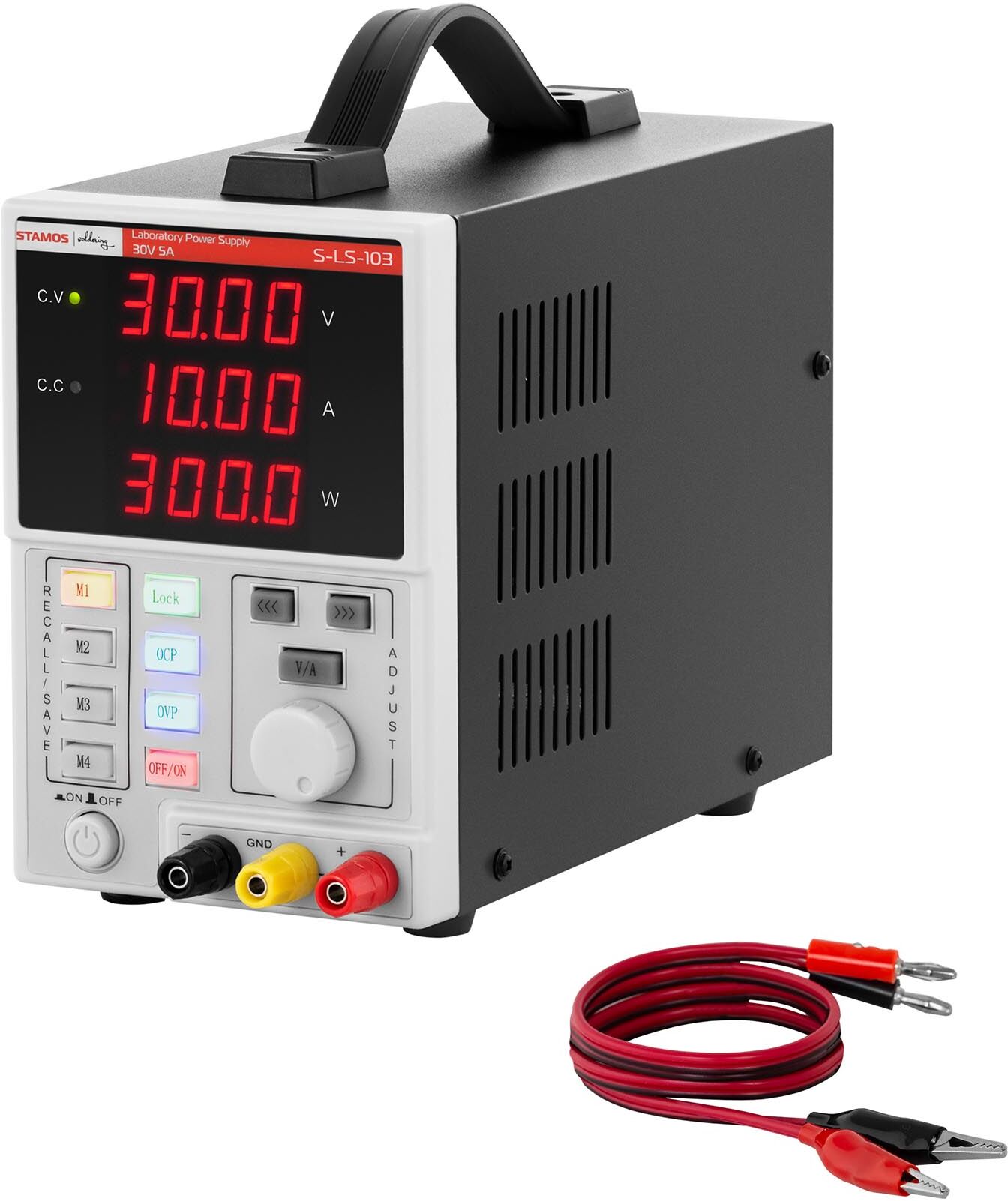 Stamos Soldering Laboratorium voeding - 0 - 30 V - 0-10 A DC - 300 W - 4 geheugenlocaties - 4-cijferig LED - weergave S-LS-103