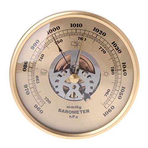 BAWAQAF Barometer, Huis Gouden Ronde Perspectief Dial Weerstatie,108mm Wandmontage Barometer mmHg/hPa, Gouden kleur