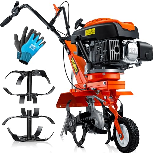 Masko ® Benzine tuinfrees MK-909 motorhak 3 kW (4,1 pk) 139 cc akkerfrees met 36 cm werkbreedte 4-takt motor 16 harde messen grondfrees tuinfrees cultivator grondhak, oranje