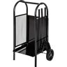 Tectake Carrito para Leña con Pala, Atizador Y Escobilla (Preto -Metal-42,5 x 38 x 80,5 cm)