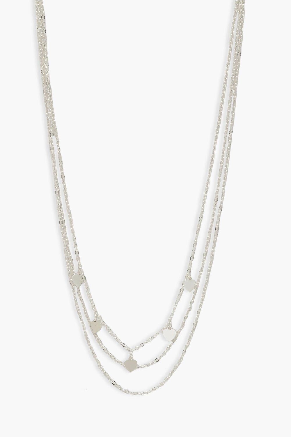 Boohoo Multi Heart Chain Necklace- Grey  - Size: ONE SIZE