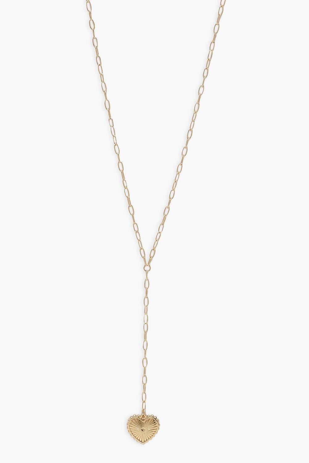 Boohoo Plunge Heart Necklace- Gold  - Size: ONE SIZE