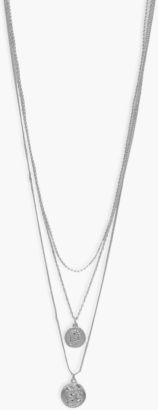 Boohoo Simple Coin Layered Necklace- Grey  - Size: ONE SIZE