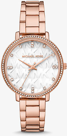 Michael Kors MK Pyper Pavé Rose Gold-Tone Logo Watch - Rose Gold