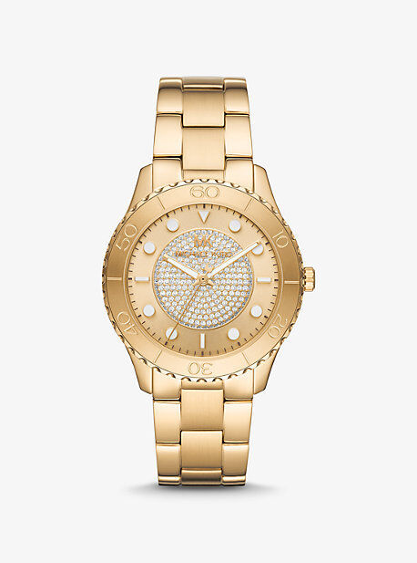 Michael Kors MK Oversized Runway Dive Pavé Gold-Tone Watch - Gold