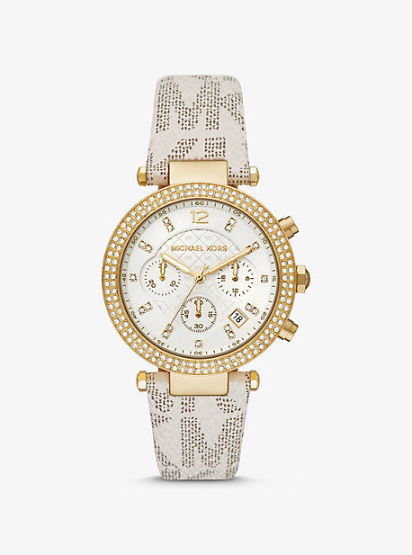 Michael Kors MK Oversized Parker Pavé Gold-Tone and Logo Watch - Vanilla