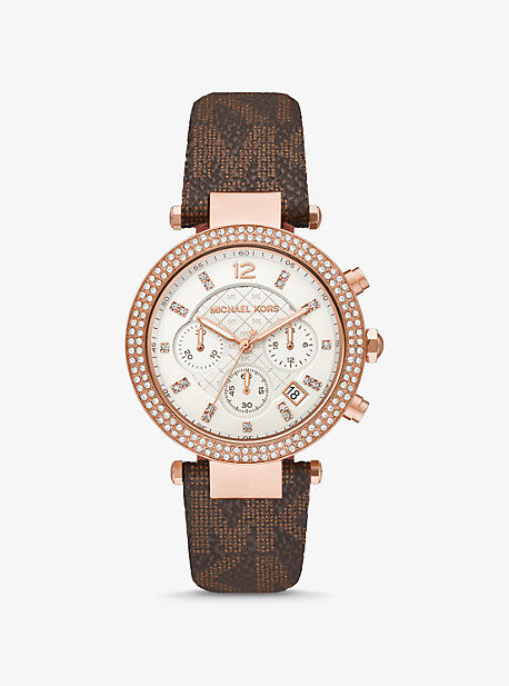 Michael Kors MK Oversized Parker Pavé Rose Gold-Tone and Logo Watch - Brown